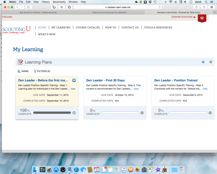Scouting U progress page